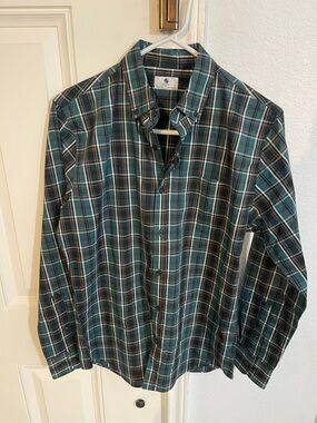 Men's Teal Plaid Button-Down Shirt - Casual Long Sleeve
